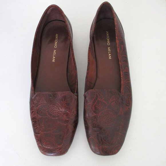 Antonio Melani Womens Brown Hand-tooled Leather Flat Loafer - Size 9M - Picture 4 of 9